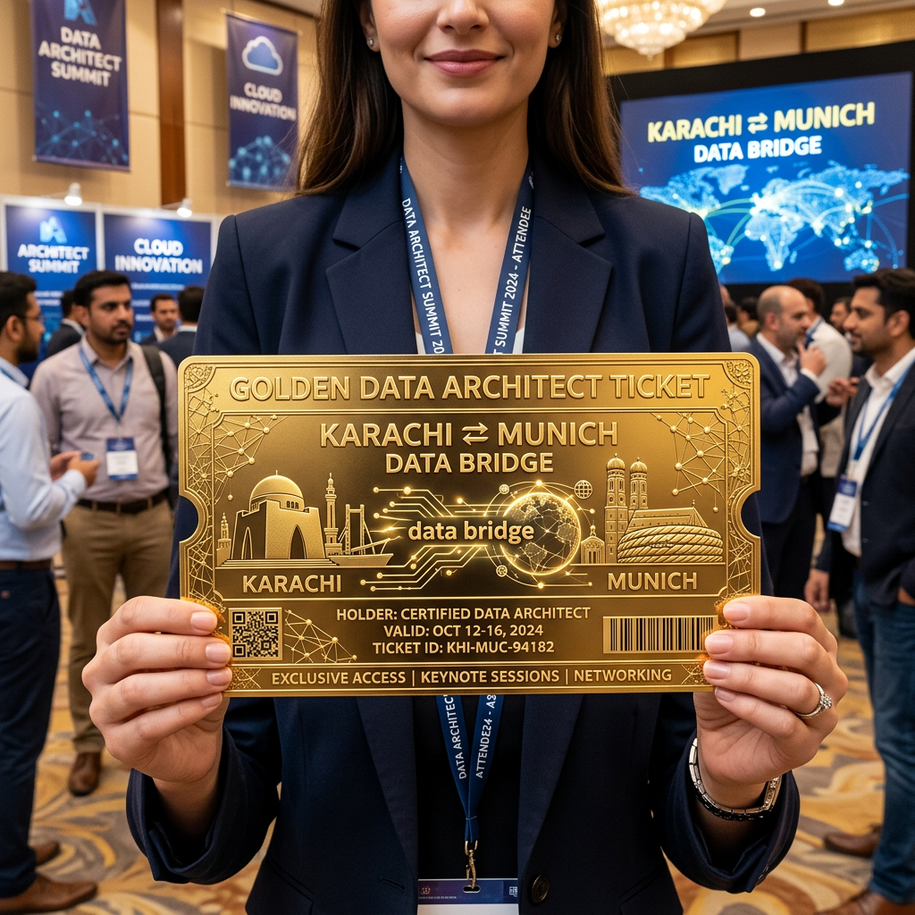 Golden data architect ticket for Karachi to Munich Data Bridge event held by a conference attendee
